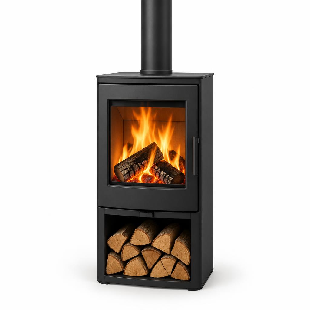 Skandinavischer Holzofen aus Gusseisen und Stahl, 8 kW