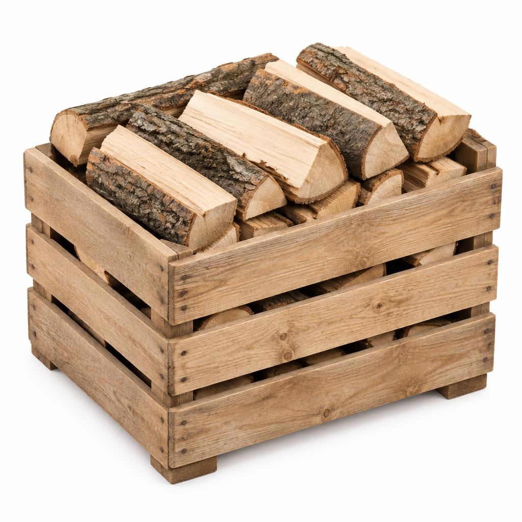 Offene Kiste mit reinen Hainbuchenscheiten, 25 cm, neutral verpackt