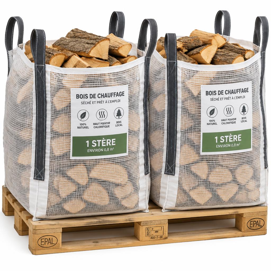 Paket mit 2 belüfteten Big Bags getrocknetem Hartholz (2 Raummeter)