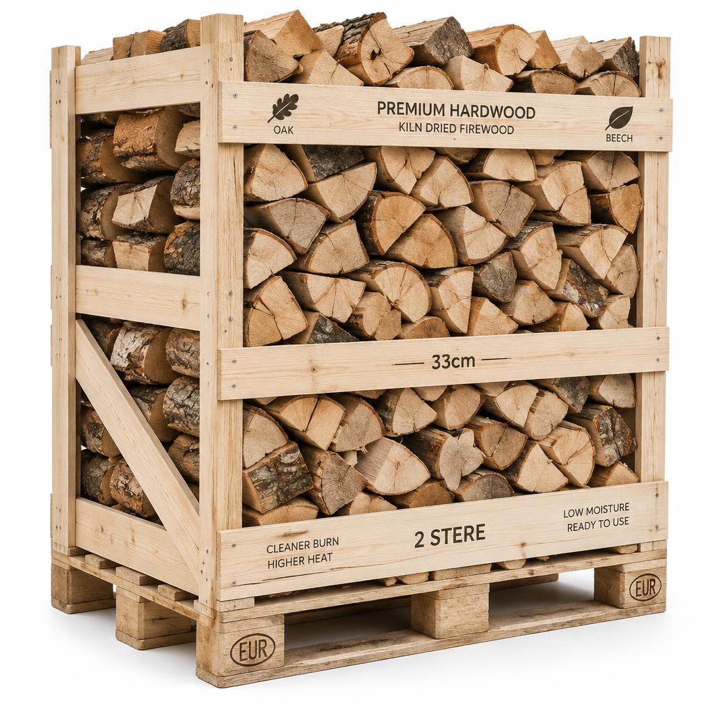 Brennholz-Kistenpalette mit 2 Raummetern, 33 cm