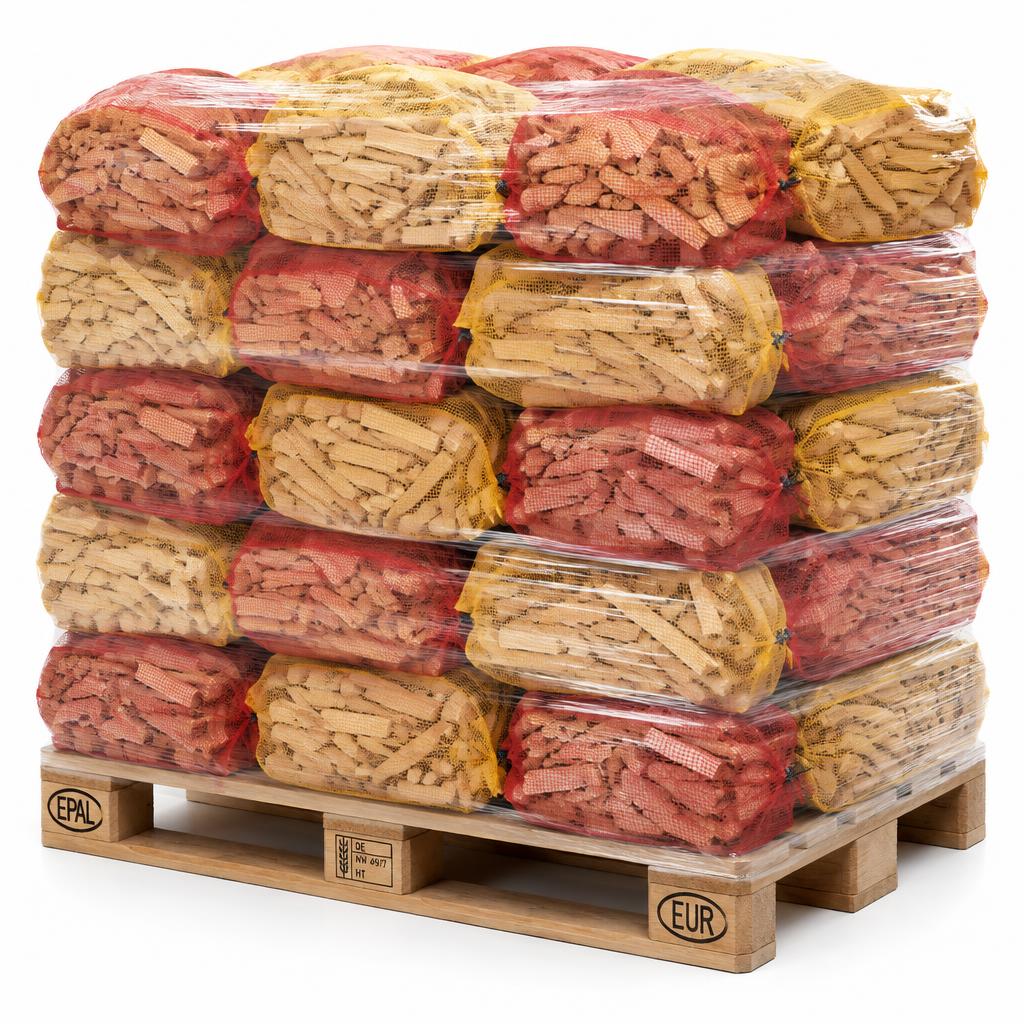 Komplettpalette mit 60 Netzen Anzündholz (2.400 l)