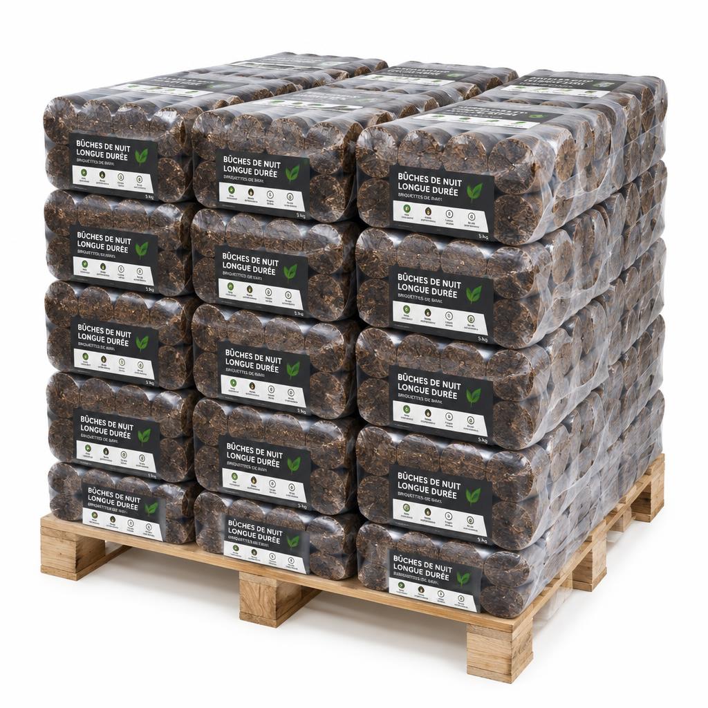 Halbe Palette Nachtbriketts aus gepresster Rinde (48 Packungen / 480 kg)