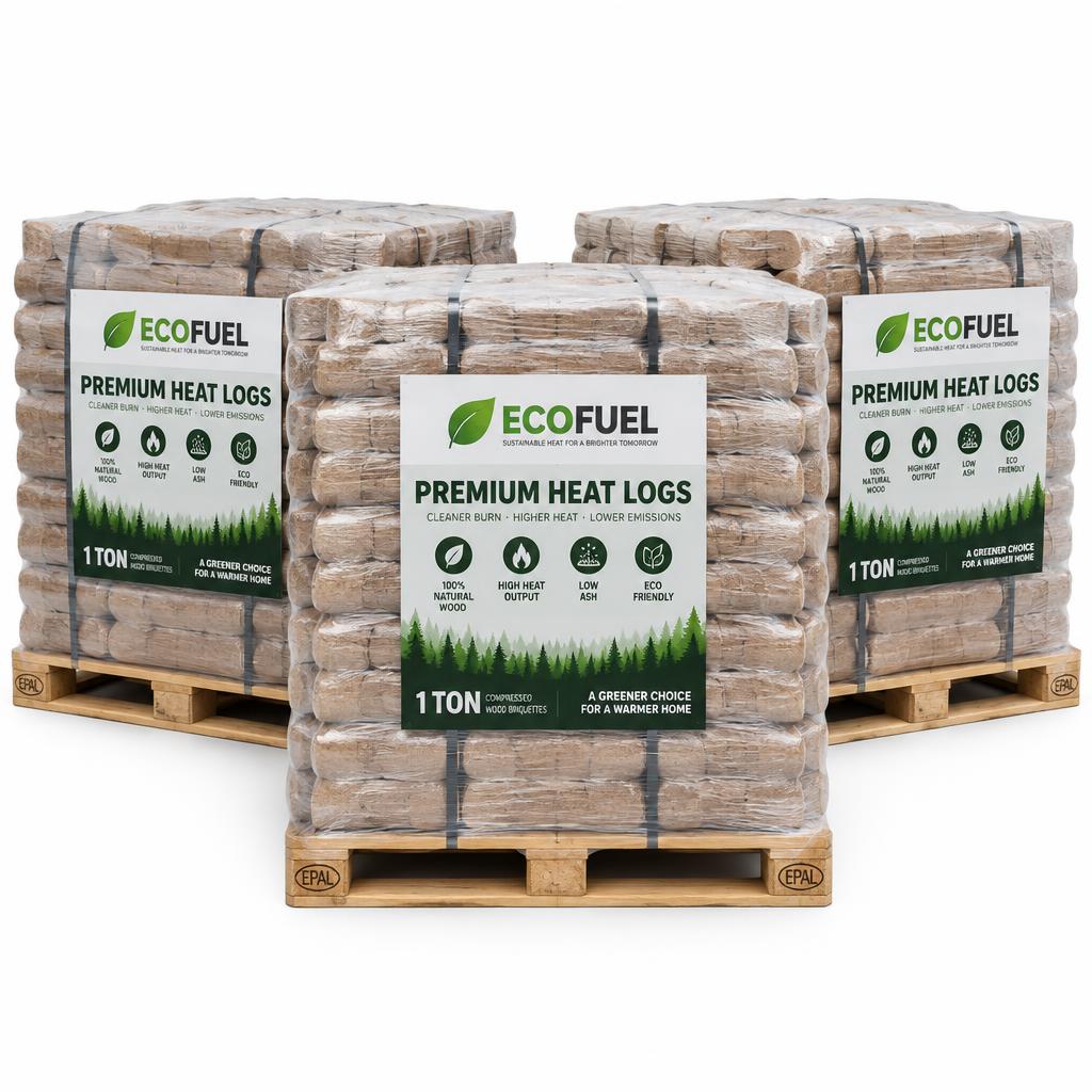 Paket mit 3 Paletten Holzbriketts (3 Tonnen / 288 Packungen)
