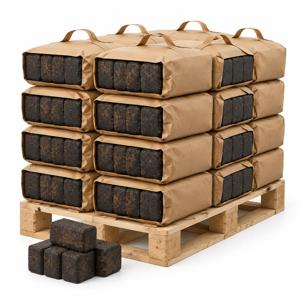 Palette mit lang brennenden Braunkohlebriketts (90 Packungen)