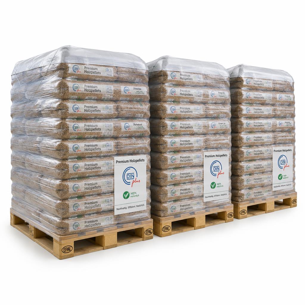 Paket mit 3 DINplus-Pelletpaletten (3 Tonnen / 198 Säcke)