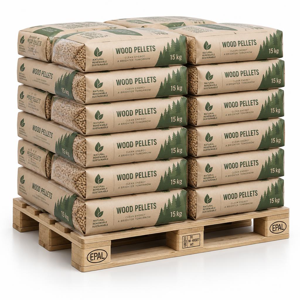 Palette mit 66 Holzpelletsäcken je 15 kg (990 kg)