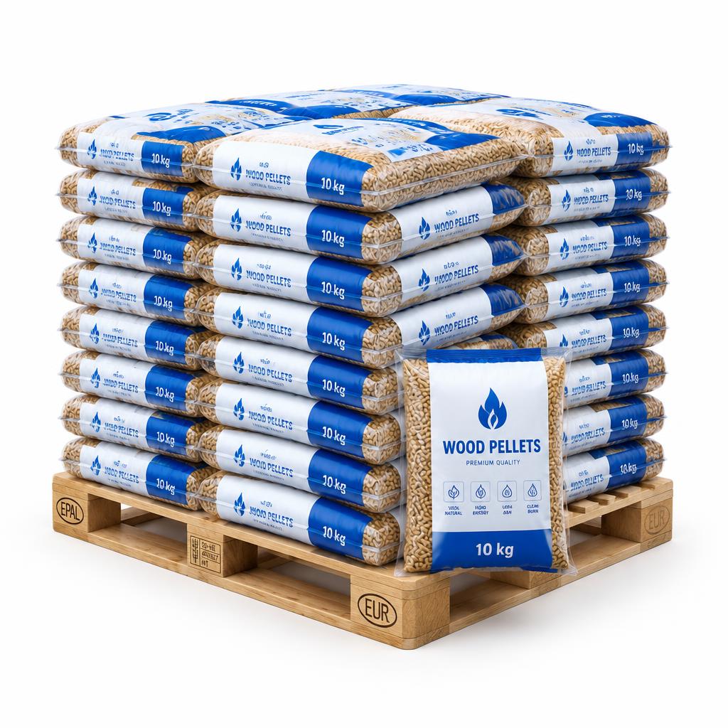 Pelletpalette im handlichen Format, 72 Säcke je 10 kg
