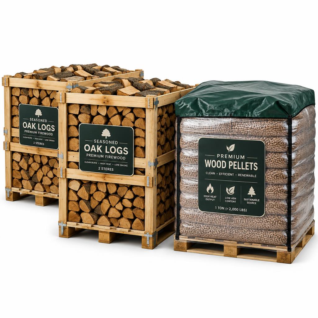 Kombipaket für kalte Tage: 4 Raummeter Hartholz und 1 Pelletpalette